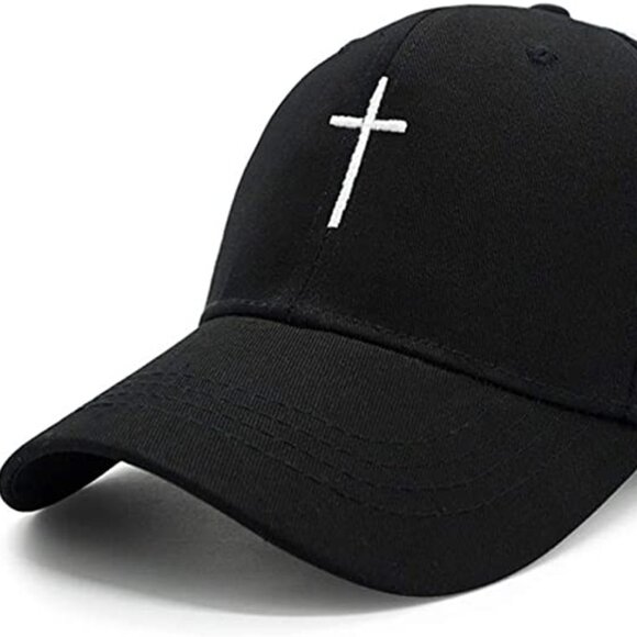 Cross Embroidered Christian Black Baseball Cap, Adjustable Hat, Mens, Womans - Picture 2 of 8